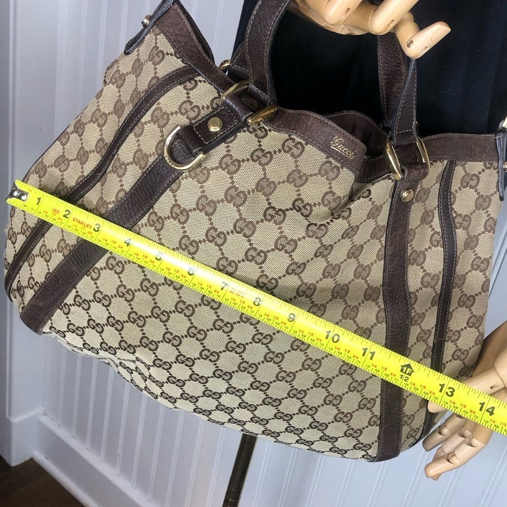 GUCCI Abbey Monogram Oversized Tan Canvas & Brown Leather Crossbody Shoulder Bag - Picture 14 of 17